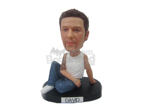 Custom Bobblehead Handsome Hunk Sitting With A Cool Tattoo And Bracelet - Leisure & Casual Casual Males Personalized Bobblehead & Cake Topper Custom Bobblehead Handsome Hunk Sitting With A Cool Tattoo And Bracelet - Leisure & Casual Casual Males Personalized Bobblehead & Cake Topper